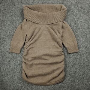 Express Cowl Neck Wool Blend Sweater Womens Small Ruched Y2K Slim Fit Brown